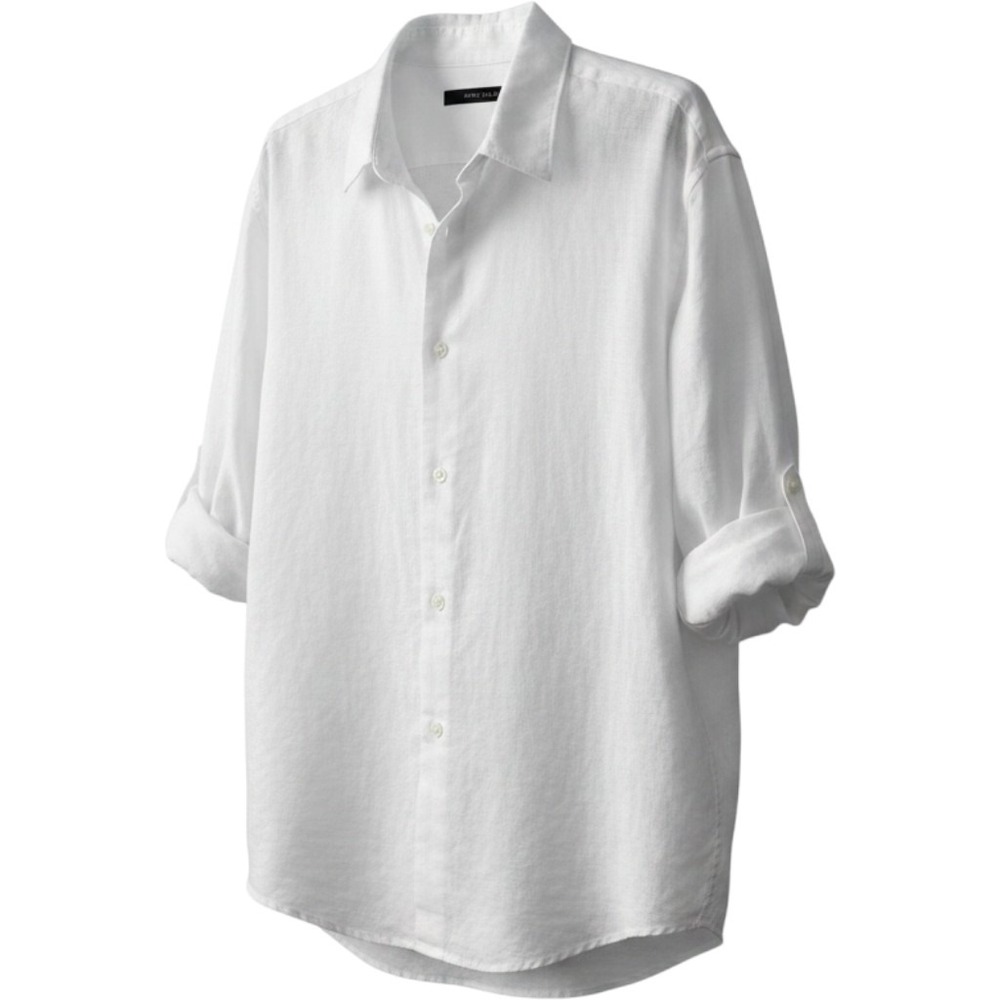 Perry Ellis White Linen Cotton Blend Button Down Roll Tab Sleeve Shirt XL